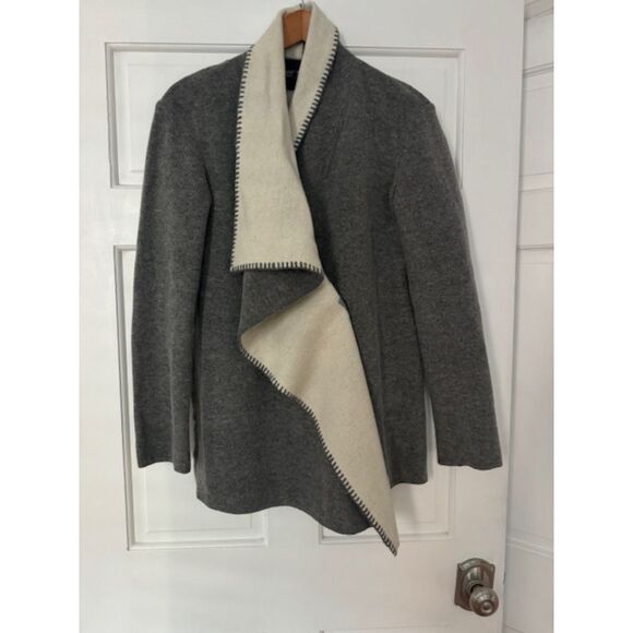 Per Se By Carlisle Wool Grey/Cream wrap cardigan, Size 0 - Picture 1 of 7